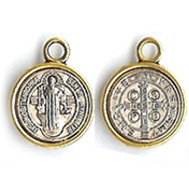 ME.35 Pewter PA Medalla San Benito Bisel dorado 14mm(2 pzas)