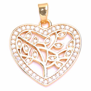 Micropave Dije Corazon Arbol 18mm- Dorado (1 pza)