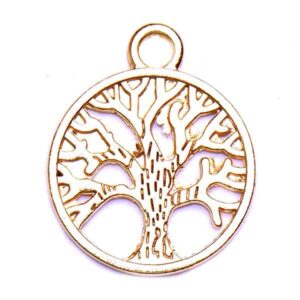 CDL199 Chapa Oro 18K Dije Ciculo Arbol 20mm (2 pza)