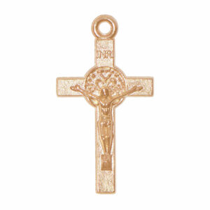 CCR Chapa Oro 18K Cruz San Benito c/Cristo 19mm (4 pza)
