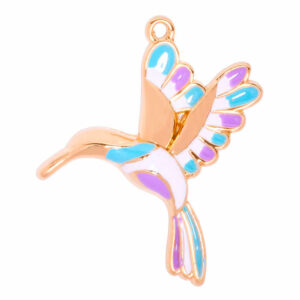 Acero Dije Esmalte Colibri Lila/Celeste 30mm Dorado (1 pza)