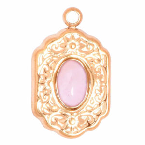 Acero Dije Cuarzo Rosa Hexagono  14mm Dorado (1 pza)