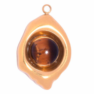 Acero Dije Ojo Tigre Hoja 19mm Dorado (1 pza)
