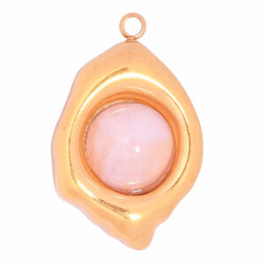 Acero Dije Cuarzo Rosa Hoja 19mm Dorado (1 pza)