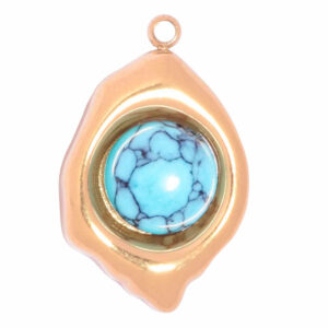 Acero Dije Howlita Azul Hoja 19mm dorado (1 pza)