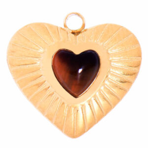 Acero Dije Ojo Tigre Corazon 12mm Dorado (1 pza)