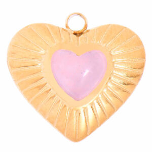 Acero Dije Cuarzo Rosa Corazon 12mm Dorado (1 pza)