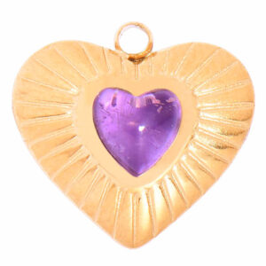 Acero Dije Amatista Corazon 12mm Dorado (1 pza)
