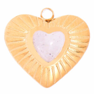 Acero Dije Labradorita Corazon 12mm Dorado (1 pza)