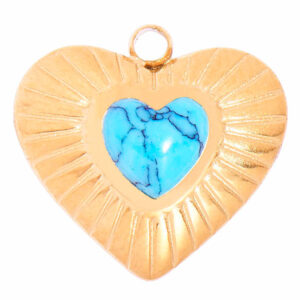 Acero Dije Howlita Azul Corazon 12mm Dorado (1 pza)