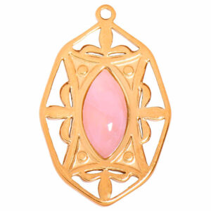 Acero Dije Cuarzo Rosa Rombo 22mm Dorado (1 pza)