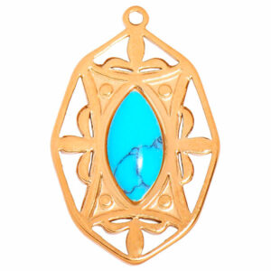 Acero Dije Howlita Azul Rombo 22mm Dorado (1 pza)